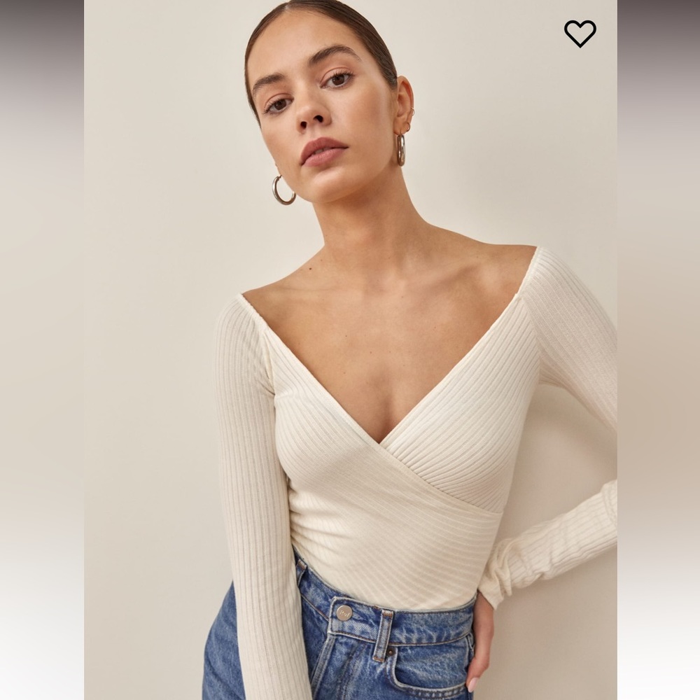 Reformation Minnie Knit top long sleeve white